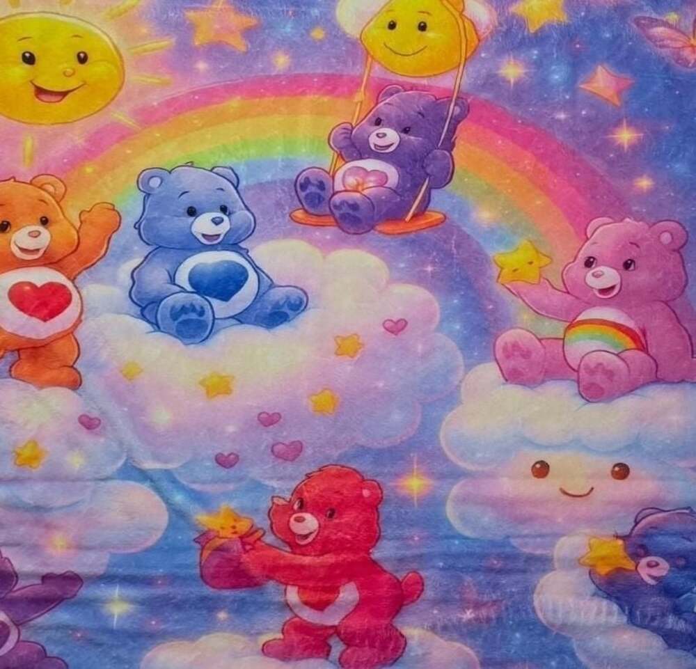 Care Bears Rainbow and Clouds Soft Plush Fleece Throw Blanket